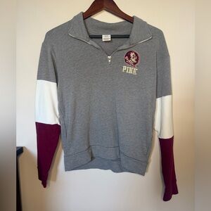 PINK Victoria's Secret Gray, White & Burgundy Half-Zip Sweatshirt